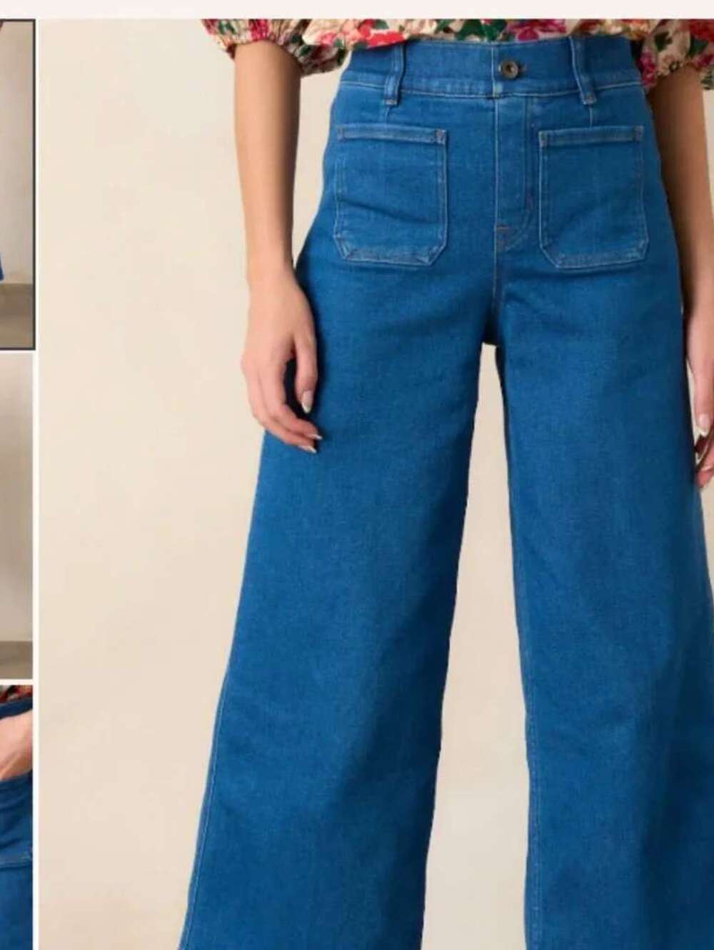 SPANX Women’s Authentic 360 Cropped Wide Leg Patch Pocket Jeans Blue -M Like New